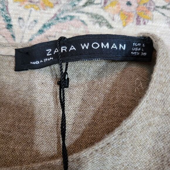 NWT ZARA WOMAN Size Large Wool Blend Midi Dress in Camel Flowy A-Line Neutral - Picture 4 of 11